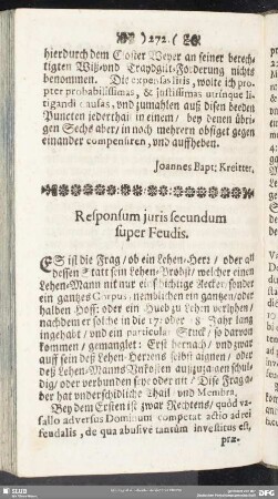 Responsum iuris secundum super Feudis
