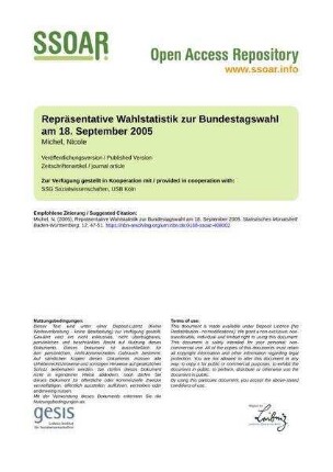 Repräsentative Wahlstatistik zur Bundestagswahl am 18. September 2005