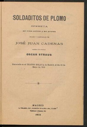 Soldaditos de plomo : opereta en tres actos y en prosa