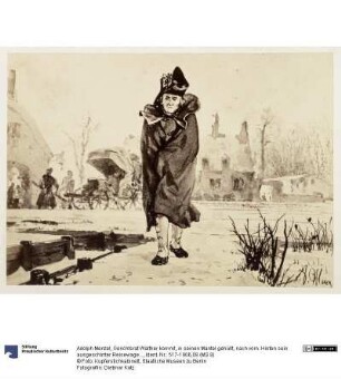 Gerichtsrat Walther kommt, in seinen Mantel gehüllt, nach vorn. Hinten sein ausgeschirrter Reisewagen, zu Heinrich von Kleist "Der zerbrochene Krug"