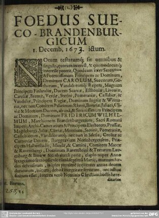 Foedus Sueco-Brandenburgicum : d. I. Decemb. 1673 ictum