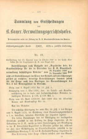 Achtundzwanzigster Band. 1907. Elfte u. zwölfte Lieferung. - Nr. 49. - Nr. 58.