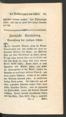 Zwanzigste Unterhaltung. Betrachtung des farbigen Lichtes.