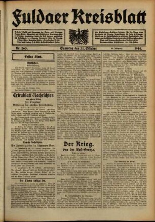 Erste Ausgabe vom Samstag, den 31. Oktober 1914.