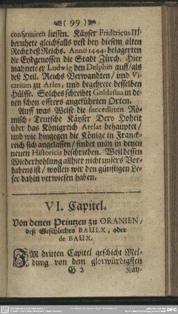 VI. Capitel. Von denen Printzen zu Oranien, deß Geschlechtes Baulx, oder de Baux