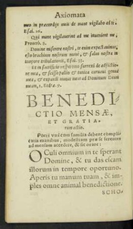 Benedictio Mensae, Et Gratiarum actio.