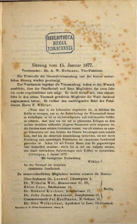 Berichte der Deutschen Chemischen Gesellschaft. 10. 1877, [1.]