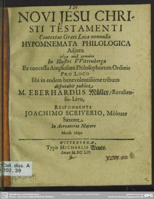 In Novi Jesu Christi Testamenti contextus Graeci loca nonnulla hypomnemata philologica