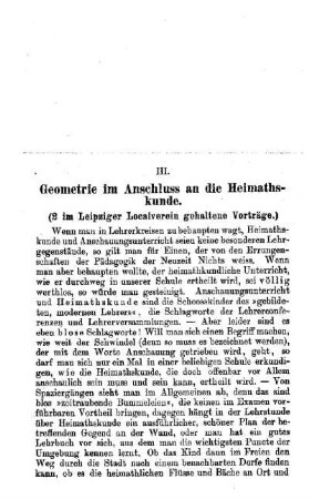 Geometrie im Anschluss an die Heimathskunde : (2 im Leipziger Localverein gehaltene Vorträge.)
