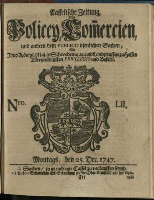 Nro. LII, Montags, den 25. Dec. 1747