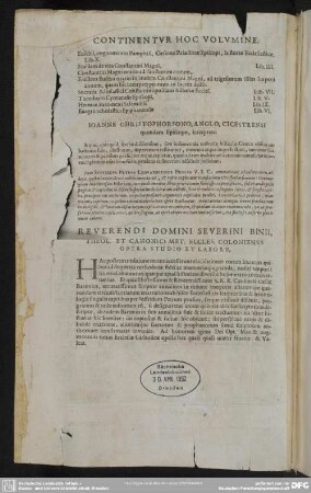 Reverendi Domini Severini Binii, Theol. Et Canonici Met.Eccles. Coloniensis Opera Stido Et Labore