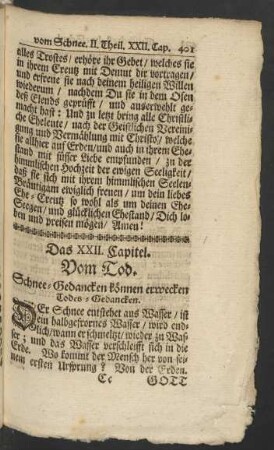 Das XXII. Capitel. Vom Tod. Schnee-Gedancken können erwecken Todes-Gedancken.