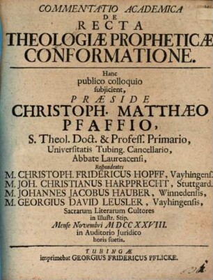 Commentatio acad. de recta theologiae propheticae conformatione