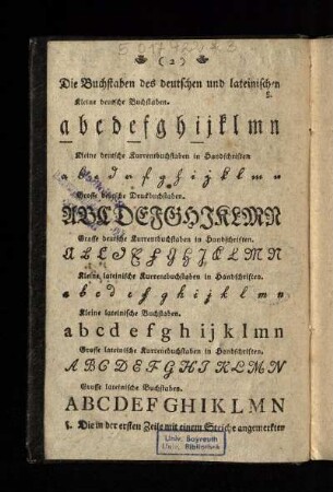 Die Buchstaben des deutschen und lateinischen Alphabets nach der gewoehnlichen Ordnung
