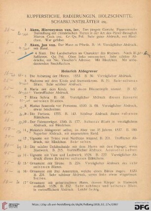 Kupferstiche. Radierungen. Holzschnitte, Schabkunstblätter etc. (Nr. 1-491)