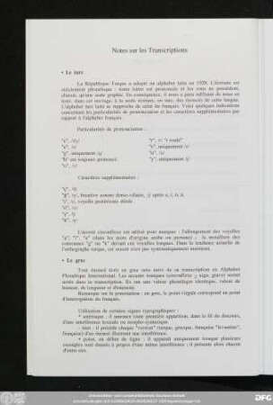 Notes sur les Transcriptions