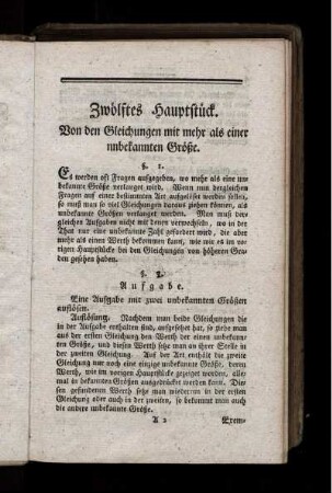 Zwölftes Hauptstück. Von den Gleichungen mit mehr als einer unbekannten Größe.