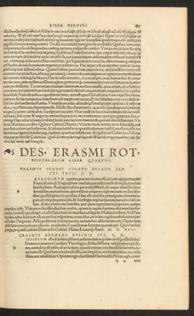 Des. Erasmi Rot. Epistolarum Liber Quartus.