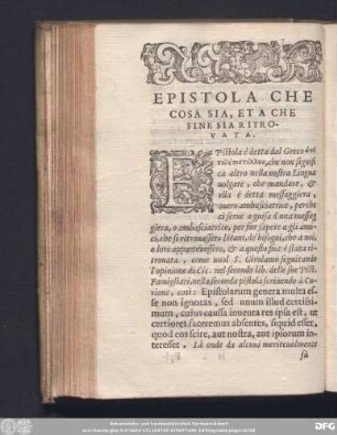 Epistola Che Cosa Sia, Et A Che Fine Ritrovata.