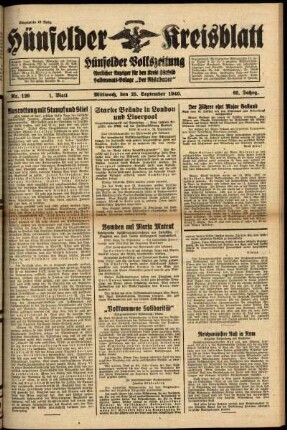Erste Ausgabe vom Mittwoch, den 25. September 1940.