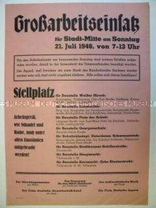 Maueranschlag mit Ankündigung eines Arbeitseinsatzes zur Enttrümmerung Zwickaus