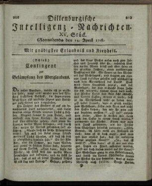 XV. Stück. Sonnabends den 14. April 1798.