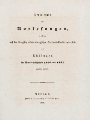 Vorlesungsverzeichnis 1850/51