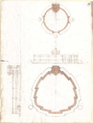 Pedetti, Peter Moritz (Maurizio); Eichstätt , Residenzplatz; Kleiner Brunnen (Codex Aureatinus) - Kleiner Brunnen (Grundrisse, Schnitte)