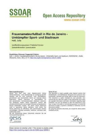 Frauenamateurfußball in Rio de Janeiro - Umkämpfter Sport- und Stadtraum