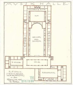 Fischer, Theodor; München, Alter Botanischer Garten; Musikhaus und Kunstgebäude - Musikhalle (Grundriss)