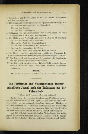 ¬Die¬ Fortbildung und Weitererziehung unserer männlichen Jugend nach der Entlassung aus der Volksschule