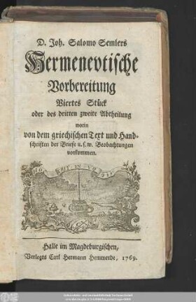 3,2: Worin von dem griechischen Text und Handschriften der Briefe u.s.w. Beobachtungen vorkommen