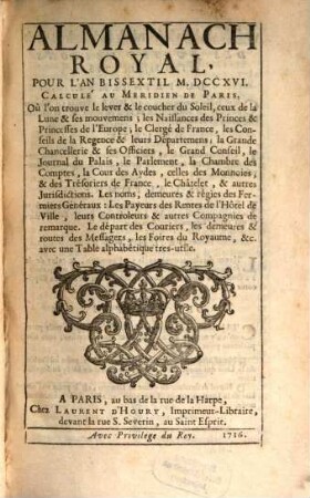 Almanach royal. 1716, 1716