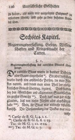 Sechstes Kapitel. Regierungsverfassung, Gesetze, Wissenschaften und Kriegesmacht der Catten.