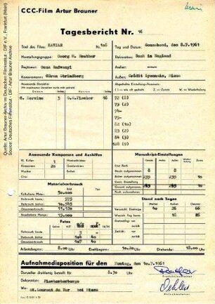 Tagesbericht Nr. 16 vom 08.07.1961