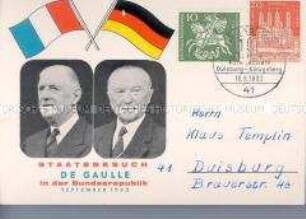 Postkarte zum Besuch von Charles de Gaulle in der Bundesrepublik