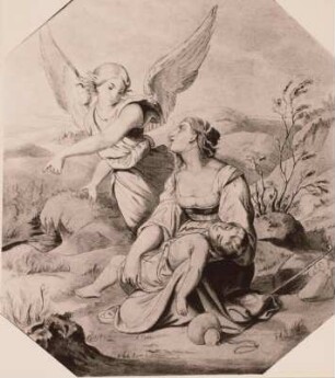 Hagar und Ismael in der Wüste von Engeln ermutigt
