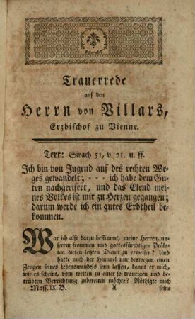 Johann Baptist Massillon, Königl. Hofpredigers und Bischofs zu Clermont, Predigten, welche vor dem Könige in Frankreich Ludwig dem Funfzehnten gehalten worden, 9. Trauerreden : nebst vier Einweihungsreden