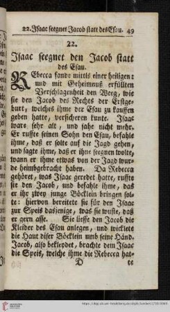 22. Isaac seegnet den Jacob, statt des Esau