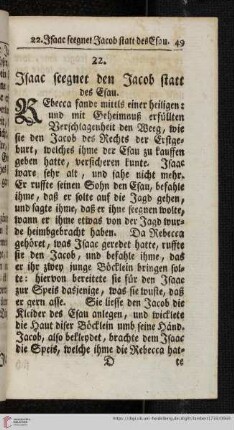22. Isaac seegnet den Jacob, statt des Esau