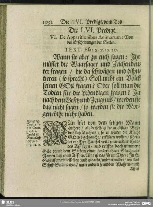 Die LVI. Predigt. VI. De Apparitionibus Animarum: Von den Erscheinungen der Seelen