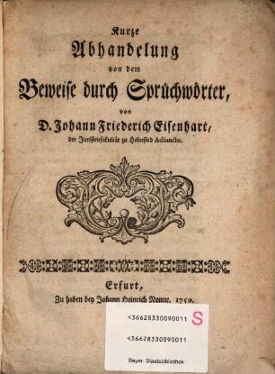 Kurze Abhandelung von dem Beweise durch Sprüchwörter