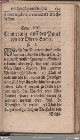 Cap. VIII. Erinnerung auff den Punct von der Ohren-Beichte
