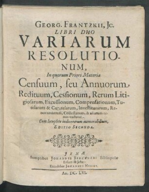 [1]: Materia Censuum, seu Annuorum Redituum, Cessionum, ... : Cum locuplete indice rerum memorabilium