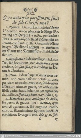 XXX. Quae notanda potissimum sunt de fide Christiana?