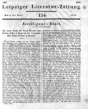 1815-06-03 : 134. Stück [Intelligenz-Blatt]
