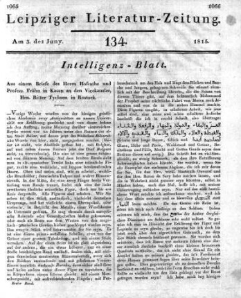 1815-06-03 : 134. Stück [Intelligenz-Blatt]