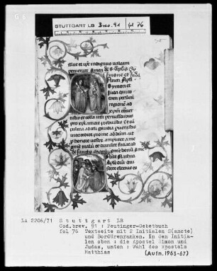 Gebetbuch des Konrad Peutinger — Textseite mit zwei Initialen, Folio 76recto