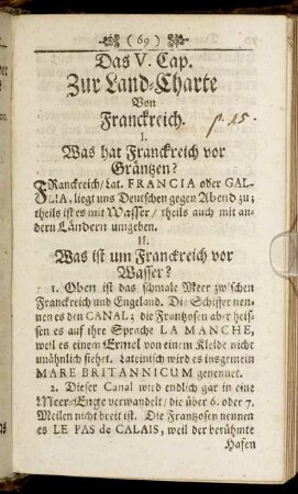 Das V. Cap. Zur Land-Charte Von Franckreich.