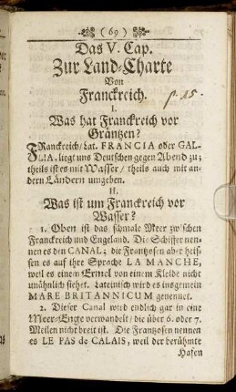 Das V. Cap. Zur Land-Charte Von Franckreich.